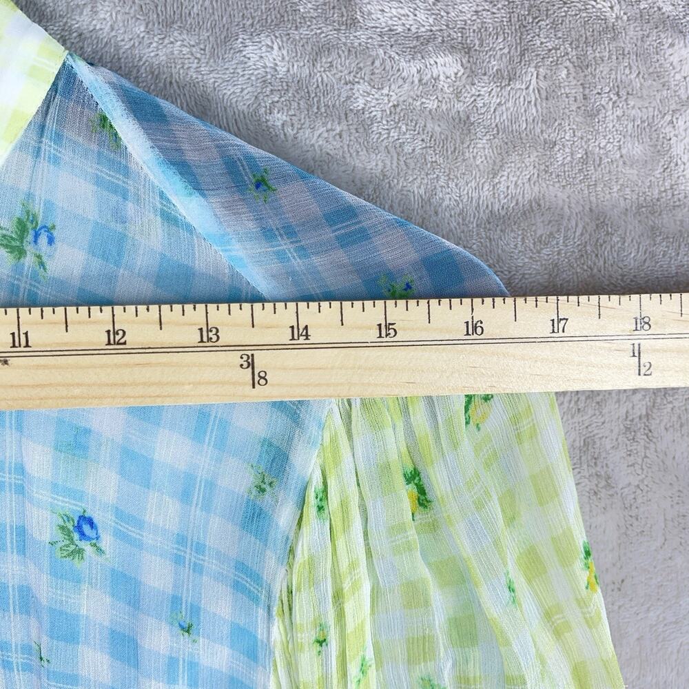 Ghost London Bella Blouse Medium Gingham Botanical Semi Sheer Crepe Picnic-core - Picture 11 of 13